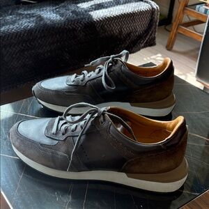 Magnanni Men's Leather & Suede Lace-Up Sneakers in Dark Brown and Tan
